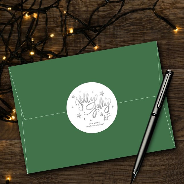 Sticker Rond Holly Jolly AF | Scripts à huile brillant en argen (Créateur téléchargé)