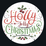 Sticker Rond Holly jolly Christmas<br><div class="desc">Faites des souvenirs avec votre famille ce Noël</div>