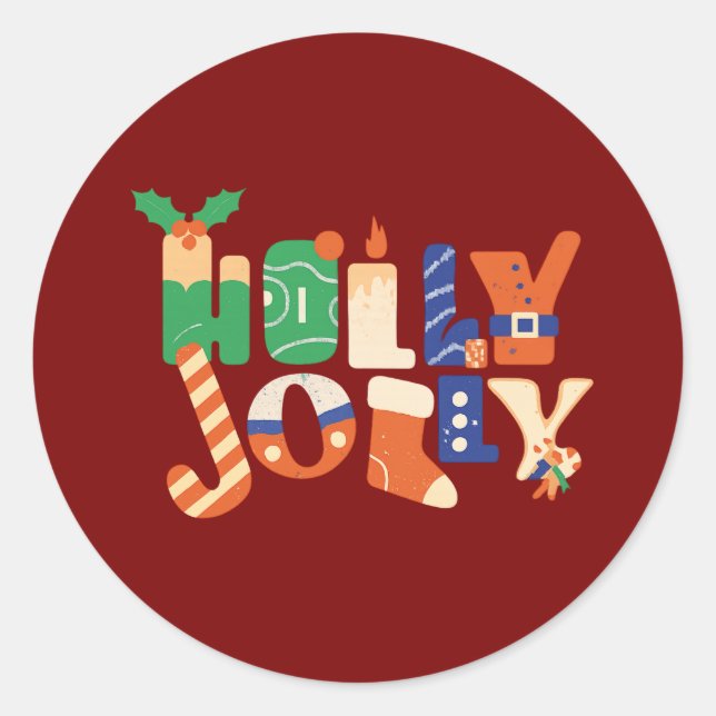 Sticker Rond Holly Jolly Christmas Candy Letters (Devant)