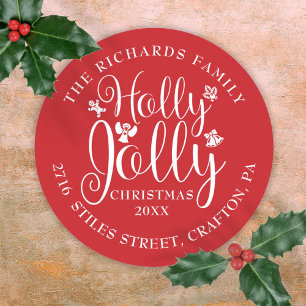 Sticker Rond Holly Jolly Christmas Holidays Nom Adresse