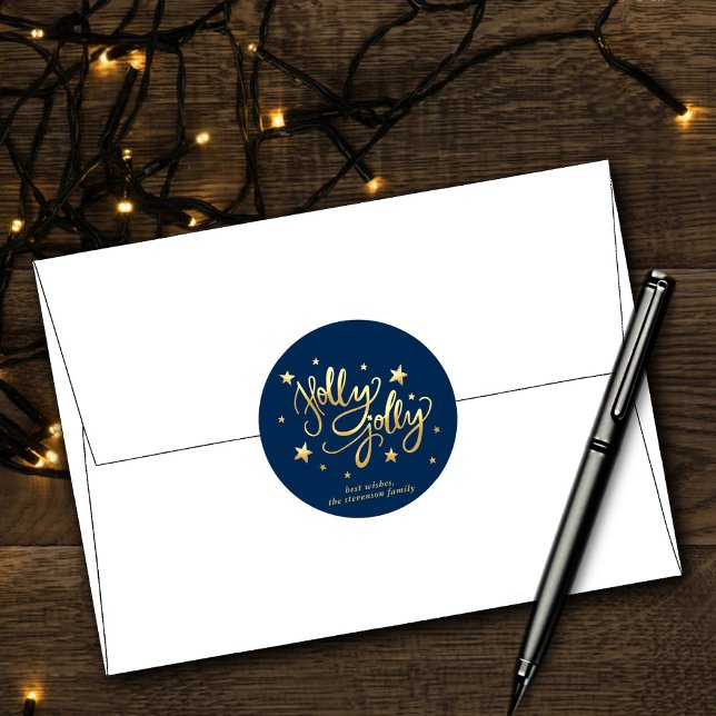 Sticker Rond Holly Jolly | Élégant script de faux or (Créateur téléchargé)