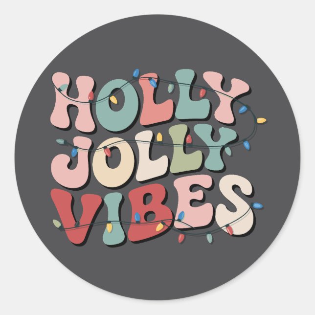 Sticker Rond Holly Jolly Noël Cadeau Famille Noël Fêtes (Devant)
