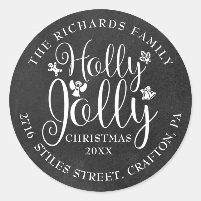 Sticker Rond Holly Jolly Retourner l'adresse Christmas Chalkboa (Devant)