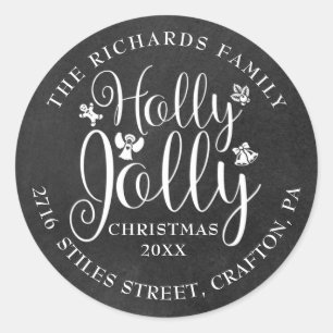 Sticker Rond Holly Jolly Retourner l'adresse Christmas Chalkboa