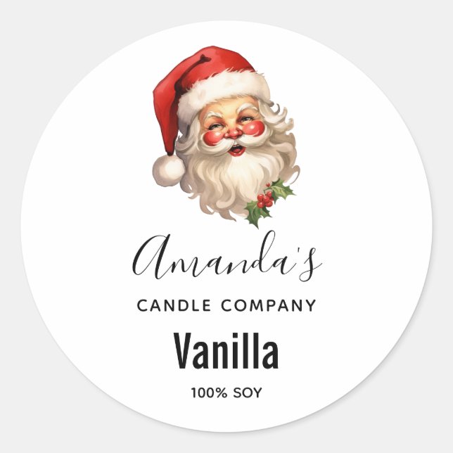 Sticker Rond Holly Jolly Santa Claus Christmas Candle Business (Devant)