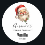 Sticker Rond Holly Jolly Santa Claus Christmas Candle Business<br><div class="desc">Bougie,  savon,  autocollants de produits de cuisine avec une joyeuse illustration d'un Père Noël de style vintage aux joues rouges roses. portant son chapeau de Père Noël rouge classique et son grand ours blanc. Un spring de saint ajoute à l'esprit festif de fête de ce design.</div>