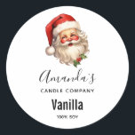 Sticker Rond Holly Jolly Santa Claus Christmas Candle Business<br><div class="desc">Bougie,  savon,  autocollants de produits de cuisine avec une joyeuse illustration d'un Père Noël de style vintage aux joues rouges roses. portant son chapeau de Père Noël rouge classique et son grand ours blanc. Un spring de saint ajoute à l'esprit festif de fête de ce design.</div>