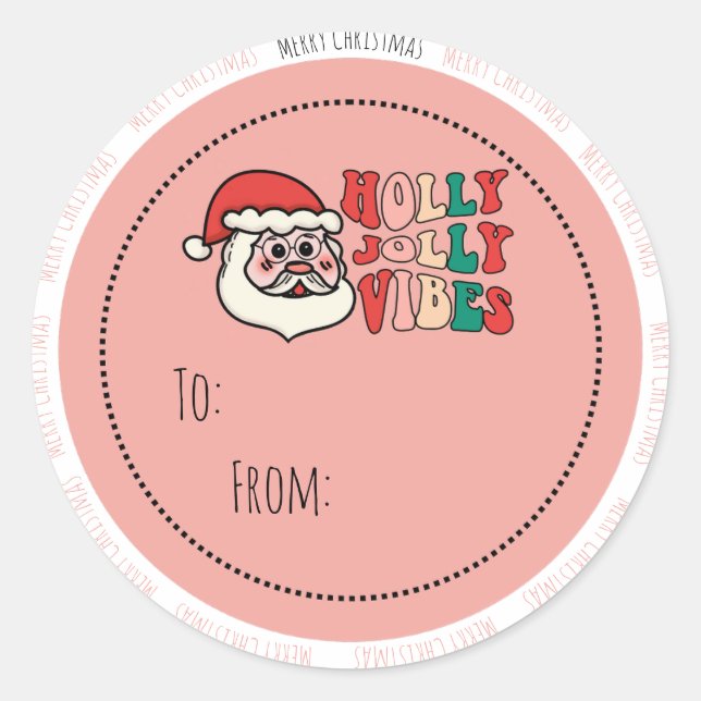 Sticker Rond Holly Jolly Vibes Christmas Gift Label (Devant)