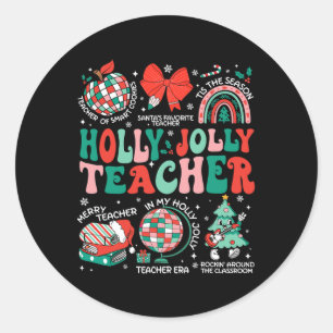 Sticker Rond Holly N Jolly Enseignant Noël Coquette Bow Retro