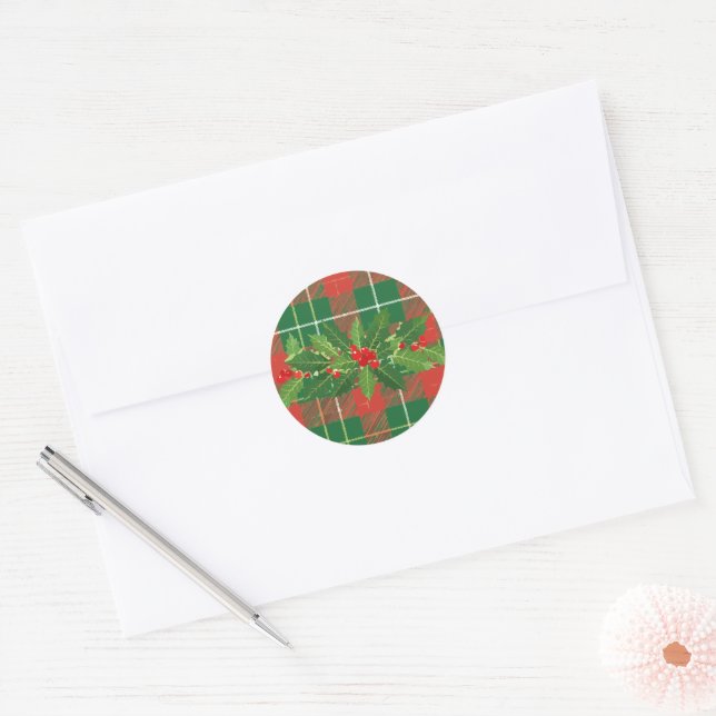 Sticker Rond Holly on Christmas Plaid 4 (Enveloppe)