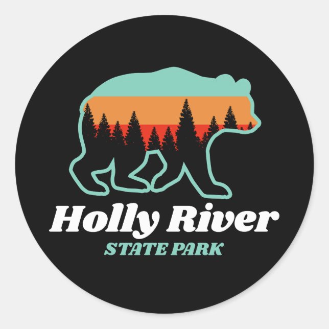 Sticker Rond Holly River State Park West Virginia Bear Retro (Devant)