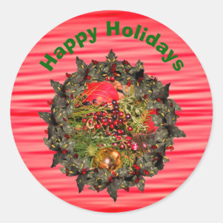 Sticker Rond Holly Wreath Berries Noël