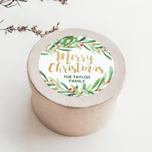 Sticker Rond Holly Wreath Joyeux Noël