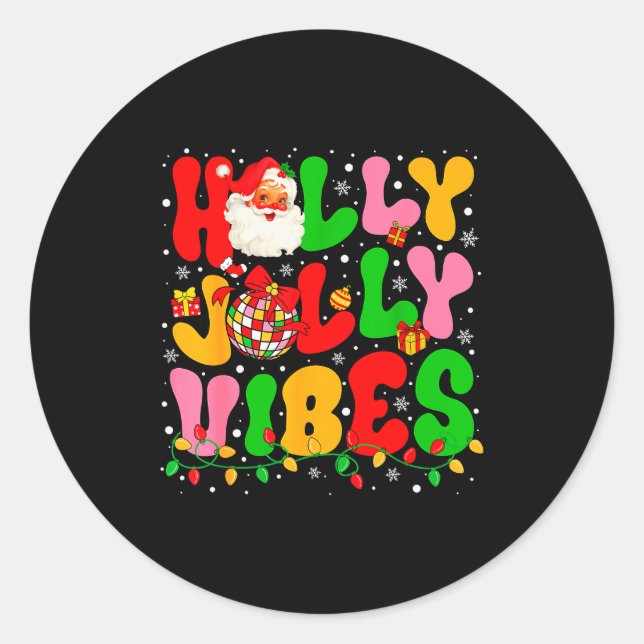 Sticker Rond Holly Xmas Jolly Vibes Santa Christmas Lights Disc (Devant)