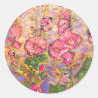 Sticker Rond hollyhocks florissant