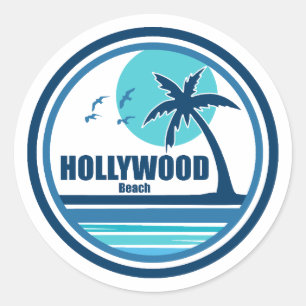 Sticker Rond Hollywood Beach Floride Palm Tree Birds