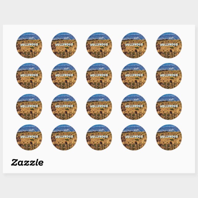 Sticker Rond Hollywood, enseigne iconique, (Feuille)