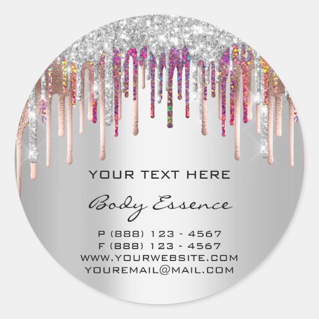 Sticker Rond Holographe maquillage gouttes Rose Silver Grey Vac (Devant)