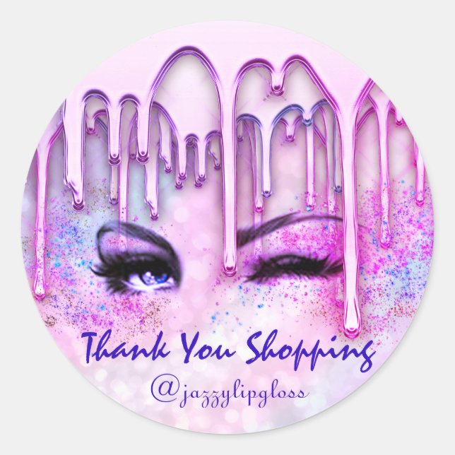 Sticker Rond Holographe Merci Eyelash rose (Devant)
