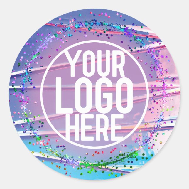 Sticker Rond Holographe Parties scintillant bleu violet Zigzag  (Devant)