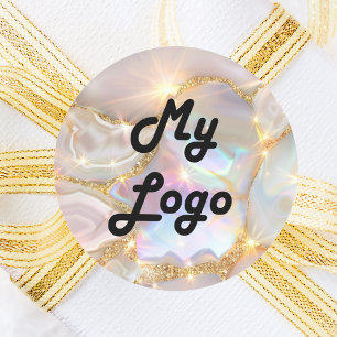 Sticker Rond Holographie d'agate de logo personnalisé