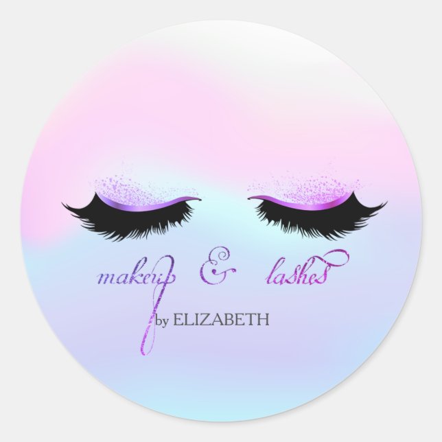 Sticker Rond Holographie élégante de Faux Lashes (Devant)