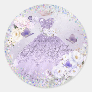 Sticker Rond Holographique Confetti Sweet sixteen Purple Gown