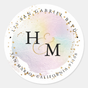 Sticker Rond Holographique Couleurs or Script Ampersand