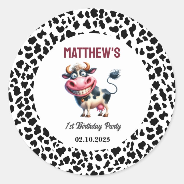 Sticker Rond Holy Cow! 1st Birthday | Animal First Birthday  (Devant)