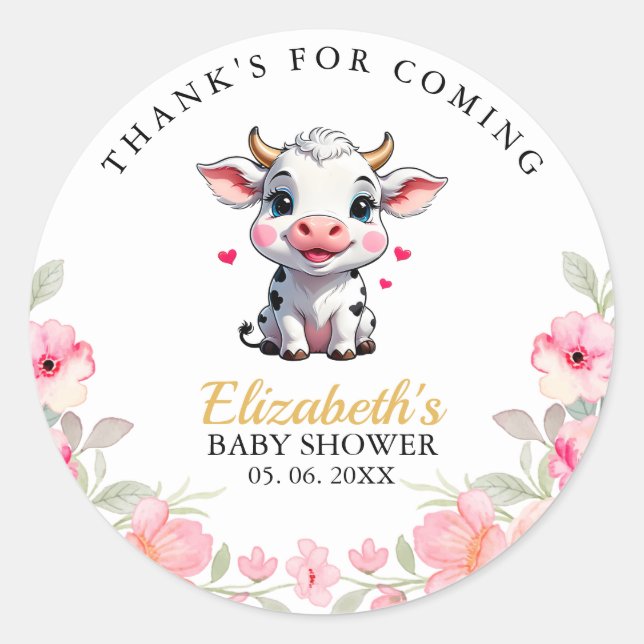 Sticker Rond Holy Cow , Cute Watercolor Cow Baby shower  (Devant)