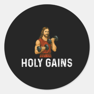 Sticker Rond Holy Gains Church God - Poids Lifting Fitness Bod