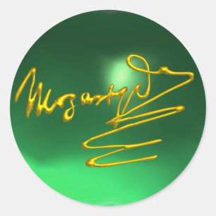 Sticker Rond HOMAGE À MOZART Gold Signature Du Compositeur Gree