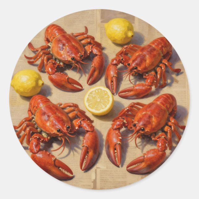 Sticker Rond Homard bouilli frais Fête du citron Journal (Devant)