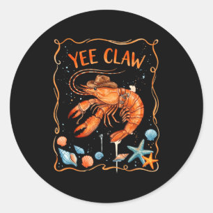 Sticker Rond Homard cowboy branchant yee pince drôle homard