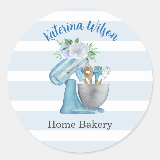Sticker Rond Home Bakery Blue Flower Mixer (Devant)