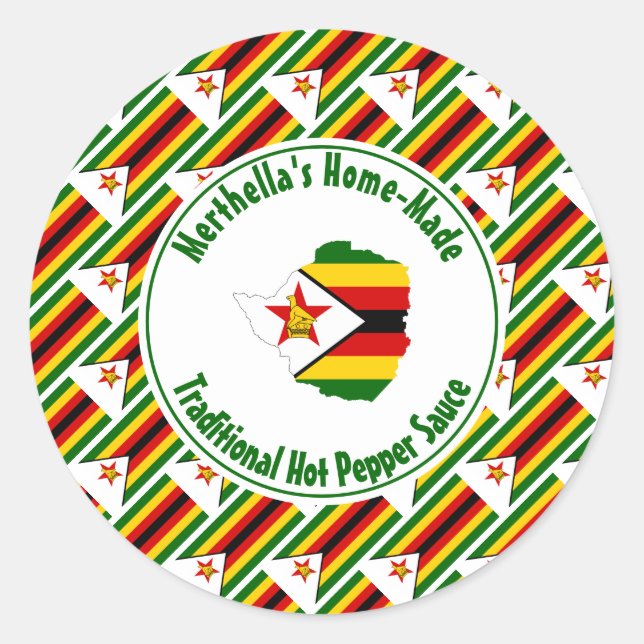 Sticker Rond Home Fabriqué CHAUD SAUCE POIVRE Zimbabwe Drapeau (Devant)