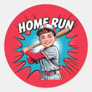 Sticker Rond Home Run Boy Baseball Anniversaire Bash