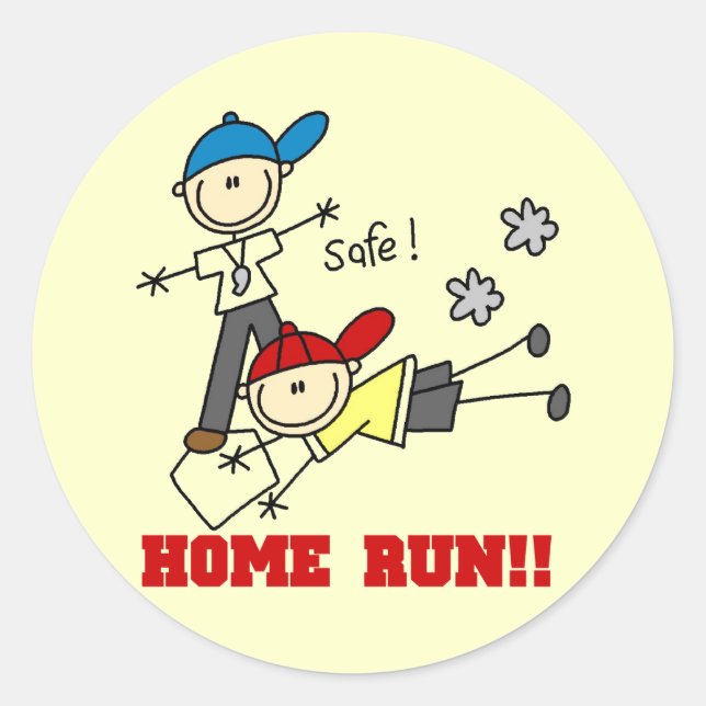 Sticker Rond Home Run Boys Baseball Tshirts et cadeaux (Devant)