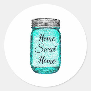 Sticker Rond Home Sweet Home Aquarelle Turquoise Mason Jar