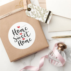 Sticker Rond Home Sweet Home Calligraphie manuscrite Coeur