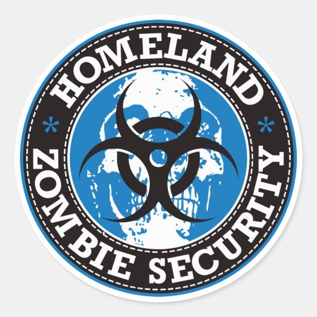 Sticker Rond Homeland Zombie Sécurité Crâne - Bleu (Devant)