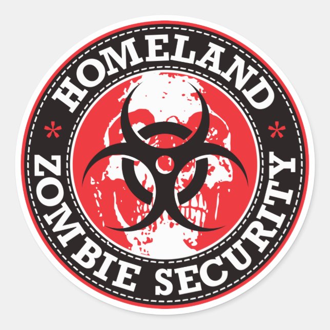 Sticker Rond Homeland Zombie Sécurité Crâne - Rouge (Devant)