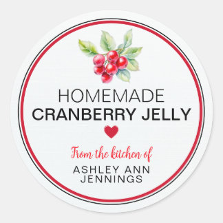 Sticker Rond Homemade Cranberry Jelly Label | Holiday Canning