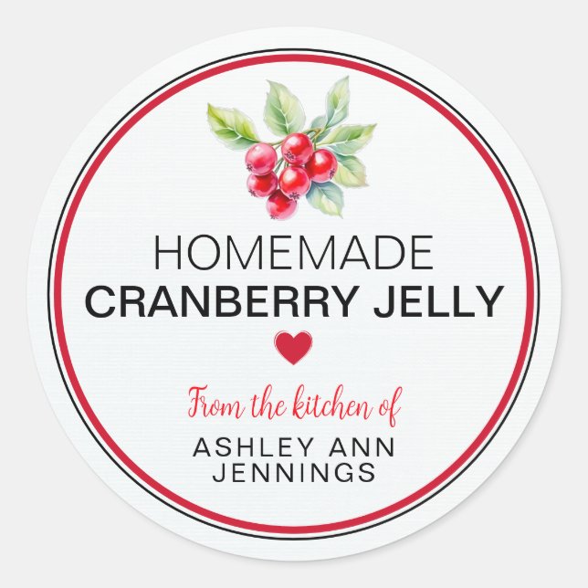Sticker Rond Homemade Cranberry Jelly Label | Holiday Canning (Devant)