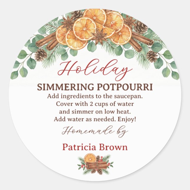 Sticker Rond Homemade Holiday Simmering Potpourri Recipe (Devant)