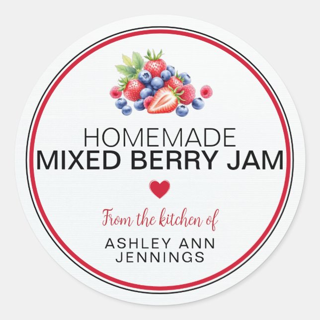 Sticker Rond Homemade Mixed Berry Jam Label Personalized (Devant)