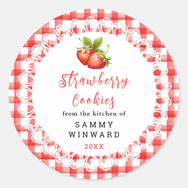 Sticker Rond Homemade Strawberry Cookies Label (Devant)