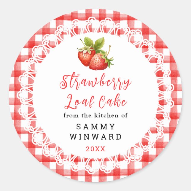 Sticker Rond Homemade Strawberry Loaf Cake Label (Devant)