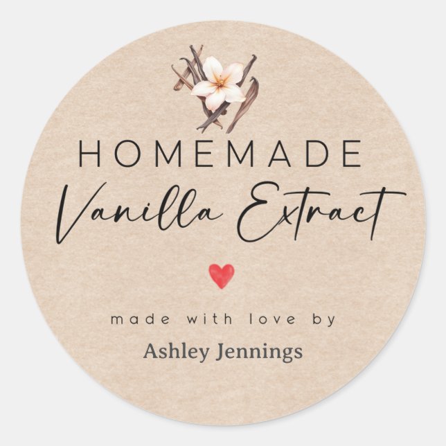 Sticker Rond Homemade Vanilla Extract Labels | Made with Love (Devant)