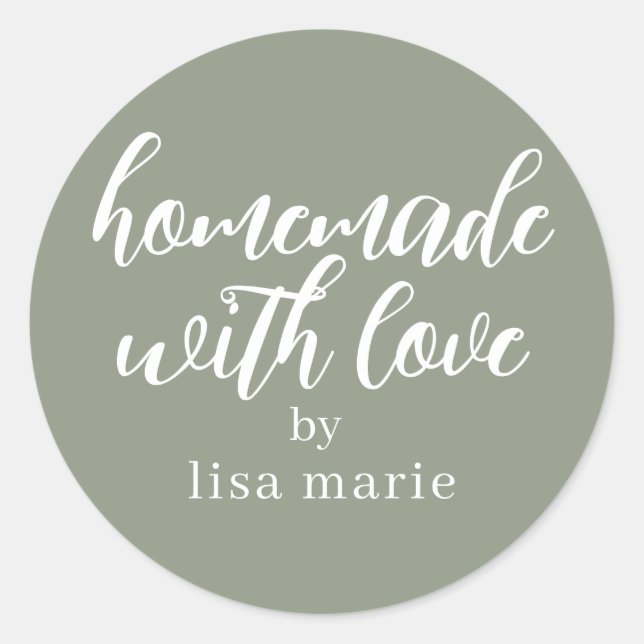 Sticker Rond Homemade with Love Personalized Sage Green Gift (Devant)